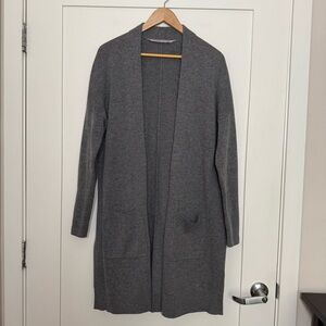 Athleta Spirit Wool Cashmere Wrap Open Longline Cardigan Sz S Gray Pockets Cozy